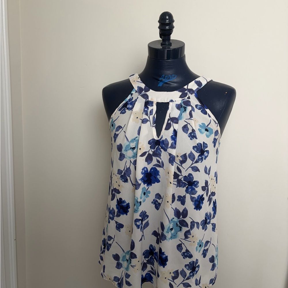 Sienna Sky White Halter Cami with Blue Floral Print